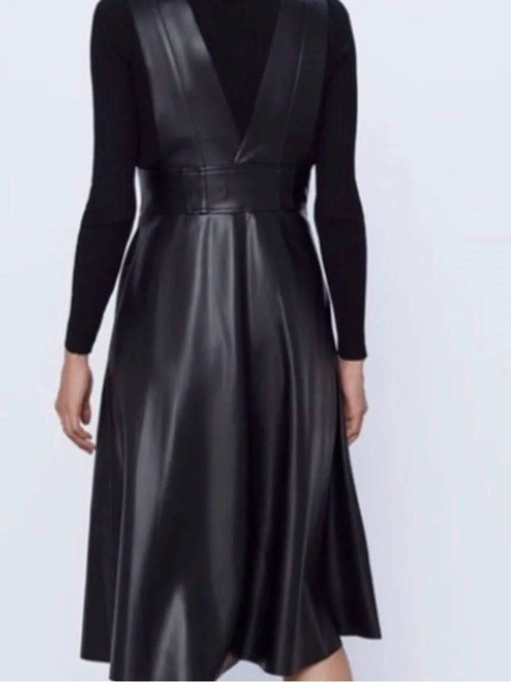 Zara Black Faux Leather Button-Front Midi Dress skirt